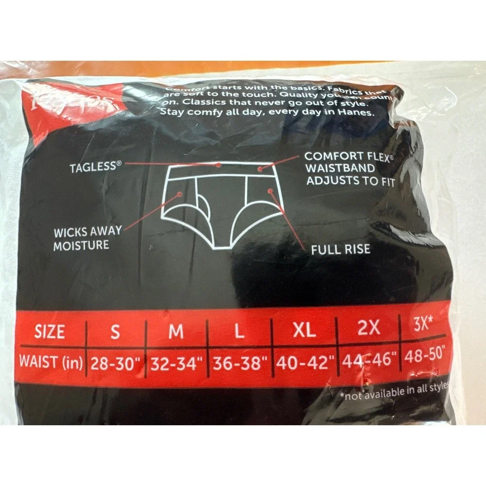 Hanes Mens Tagless Briefs 6-Pack White 2XL 44-46 Cotton Cool Comfort 2252P6